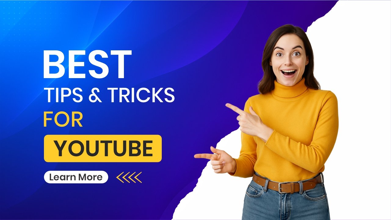 Best Tips & Tricks for YouTube – Woman Pointing at CTA Banner