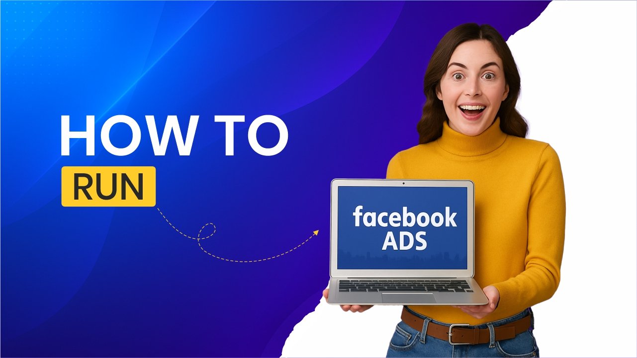 How to Run Facebook Ads – Enthusiastic Woman with Laptop Tutorial Banner
