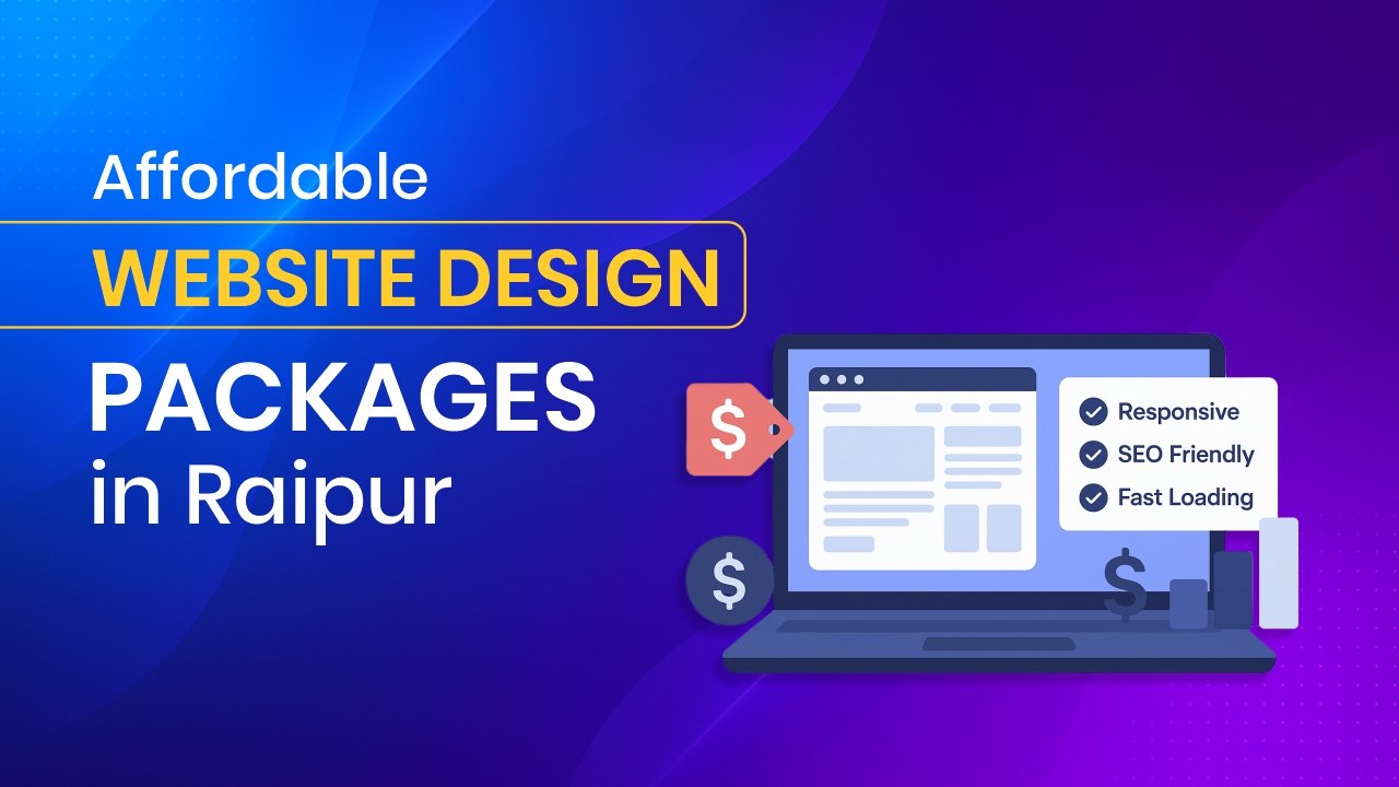 Affordable website design packages in Raipur with responsive, SEO-friendly, and fast-loading features shown on a laptop screen.