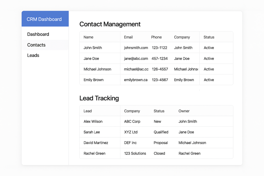 Simple CRM dashboard interface.