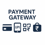 Icons showing different payment gateway methods including card, UPI, QR code, and Indian Rupee