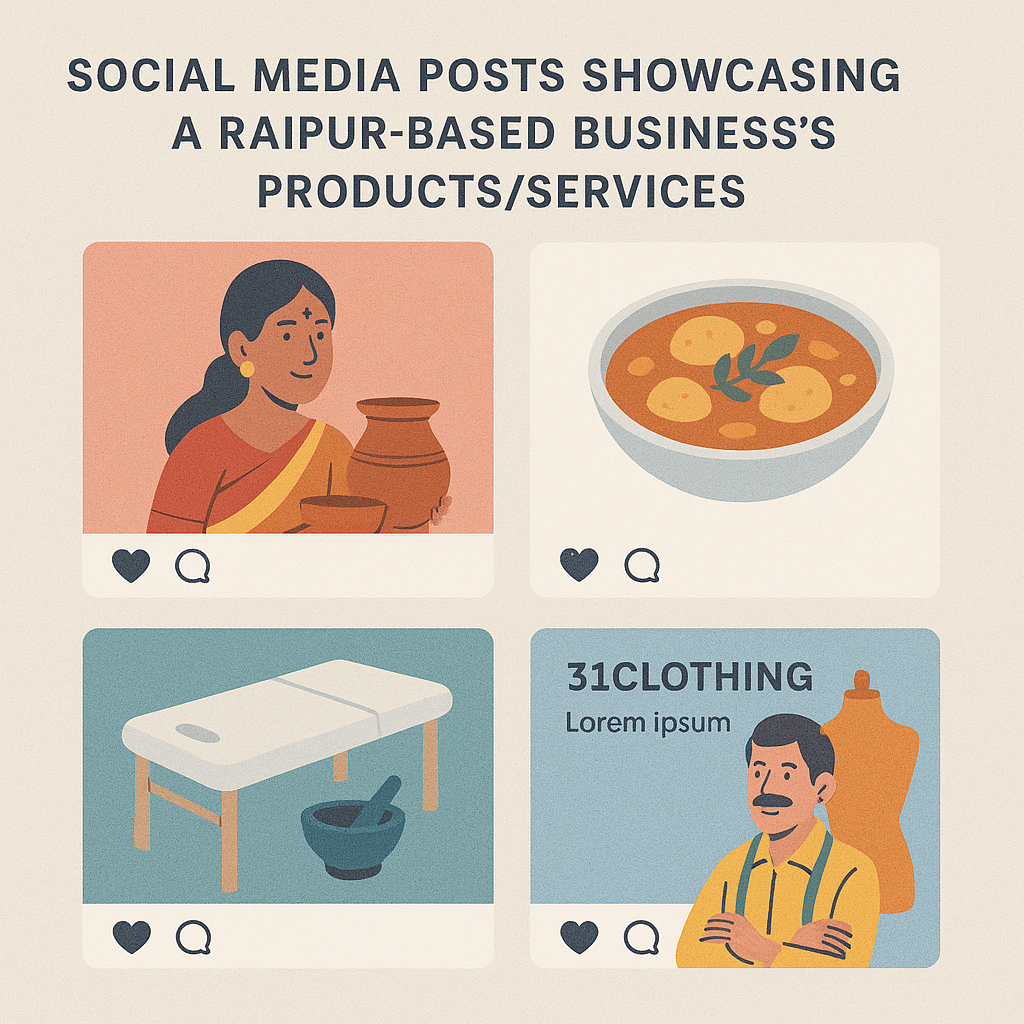 Social media posts showcasing a Raipur-based business's products/services.
