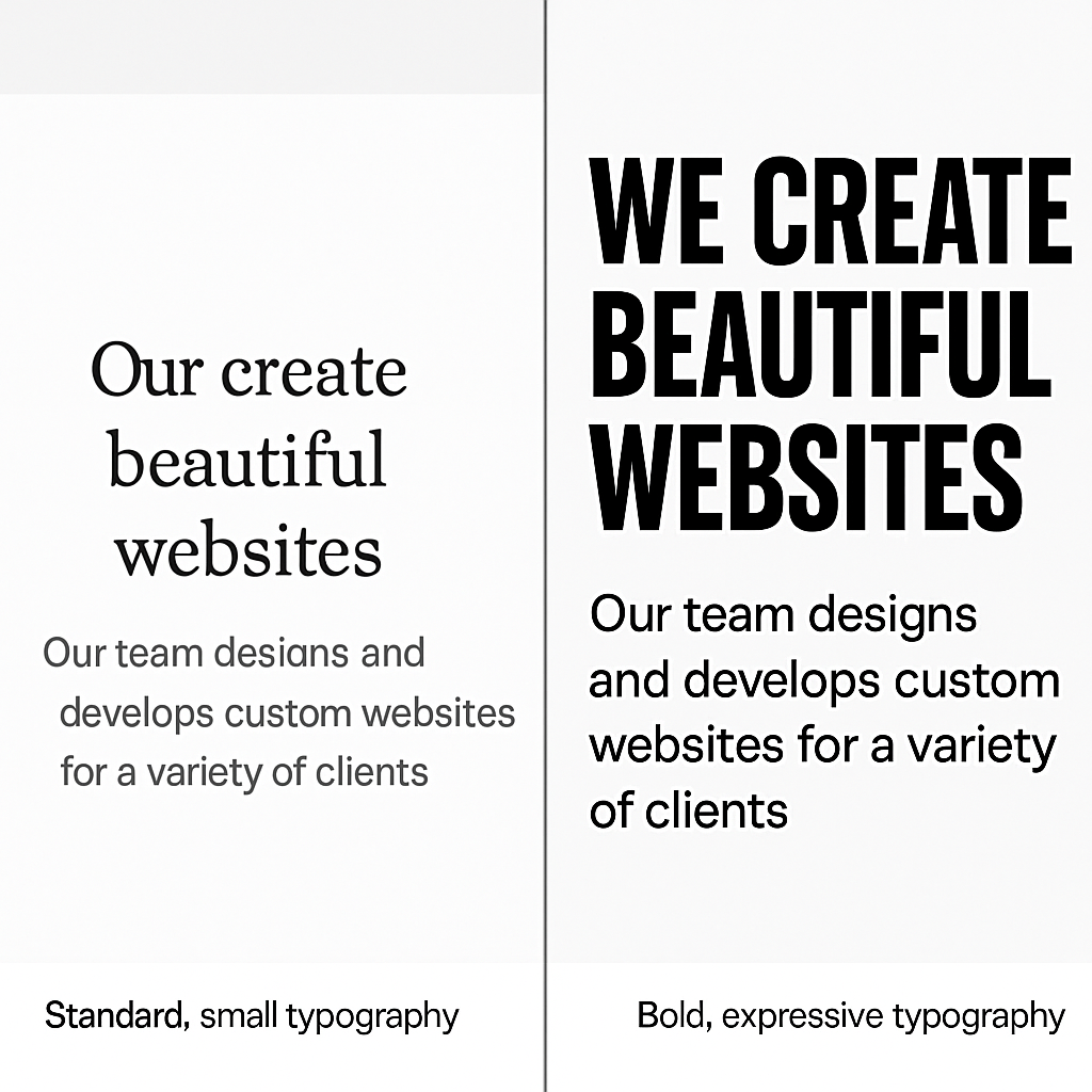 "Comparison of standard vs. bold typography in website design."