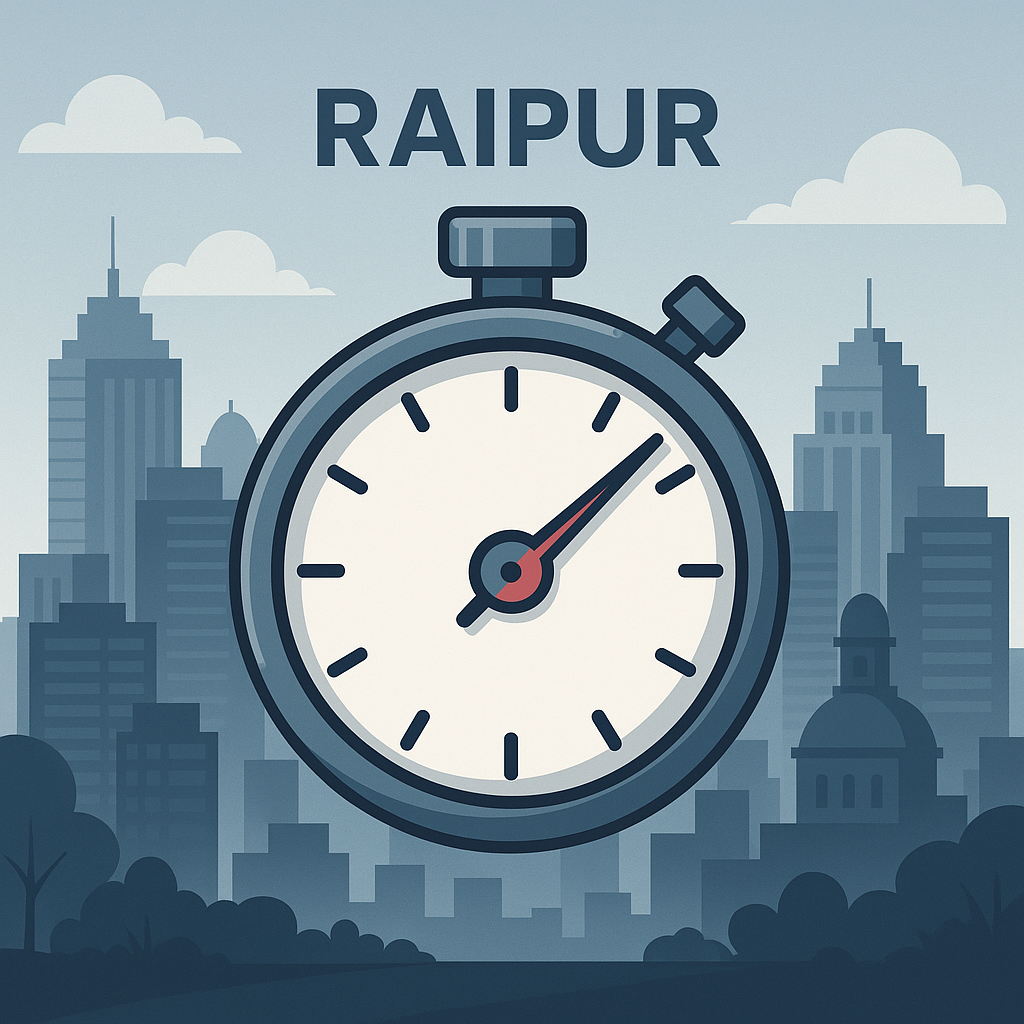 Stopwatch over Raipur skyline, representing website speed for businesses in Raipur