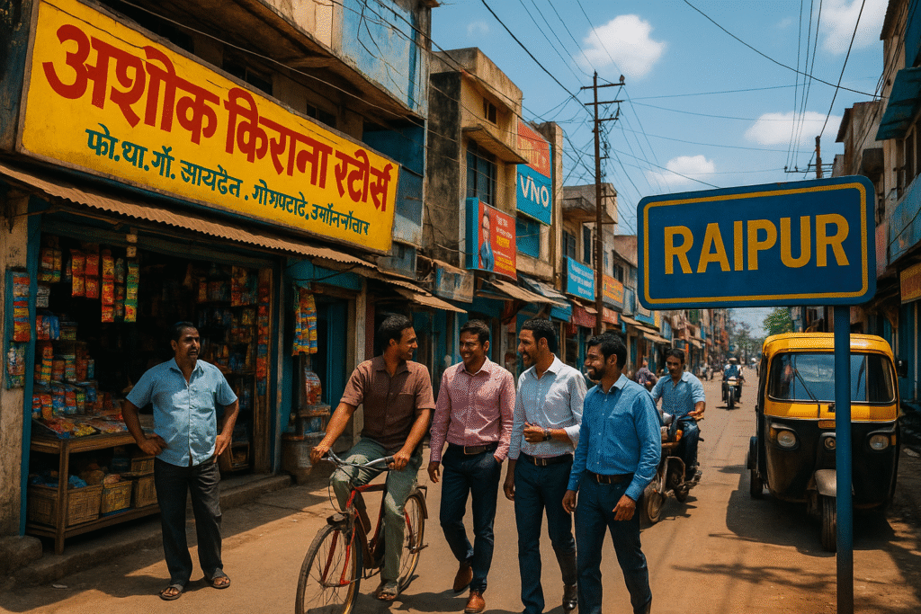 Raipur local market with diverse businesses