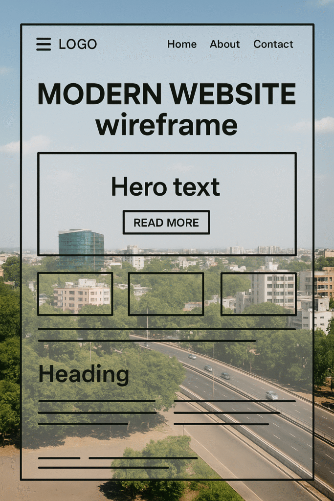  Raipur cityscape with modern website wireframe.