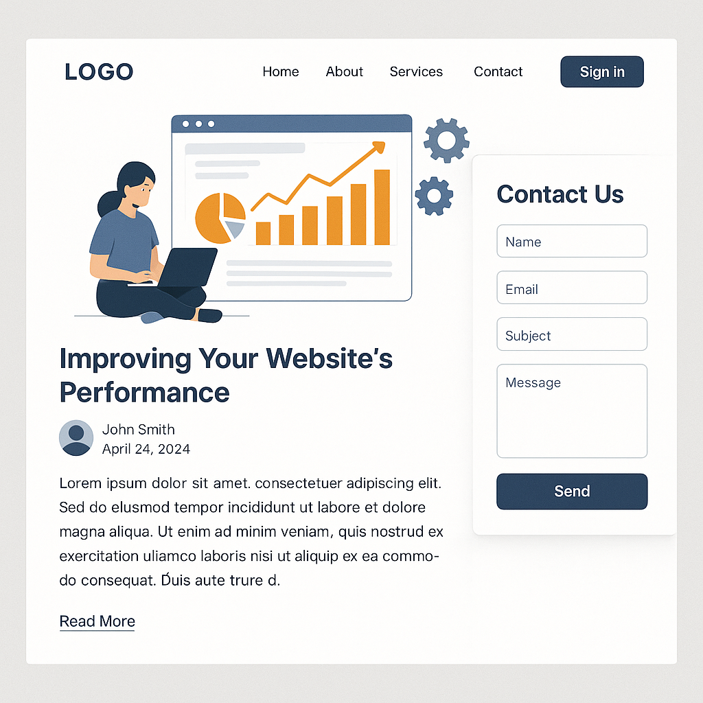 Screenshot of a dynamic website with a blog section.