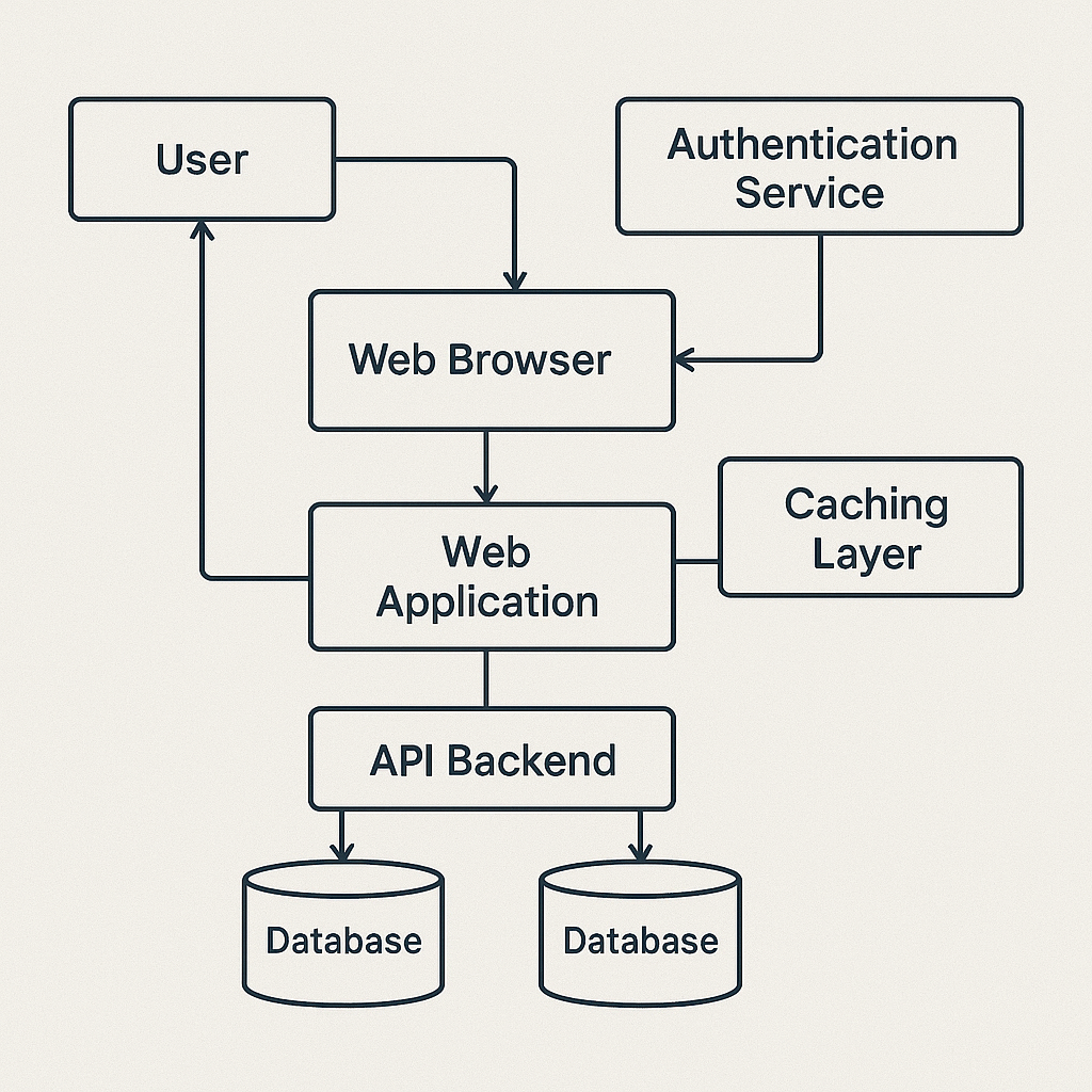 Diagram illustrating complex web application architecture.