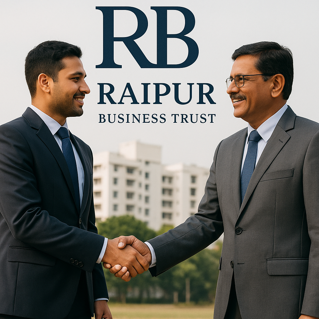 "Two business owners shaking hands in Raipur, symbolizing trust and collaboration"