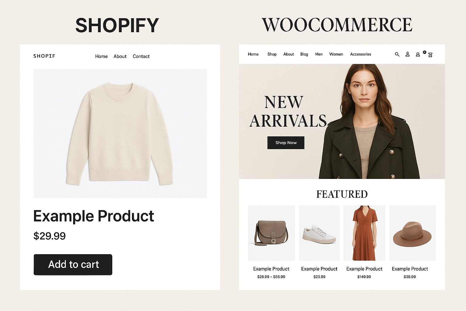 Examples of Shopify and WooCommerce stores