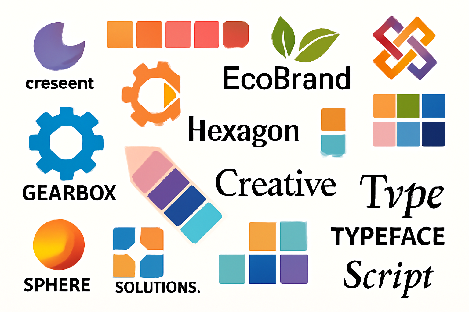 A collage of diverse logos, color swatches, and typography samples.