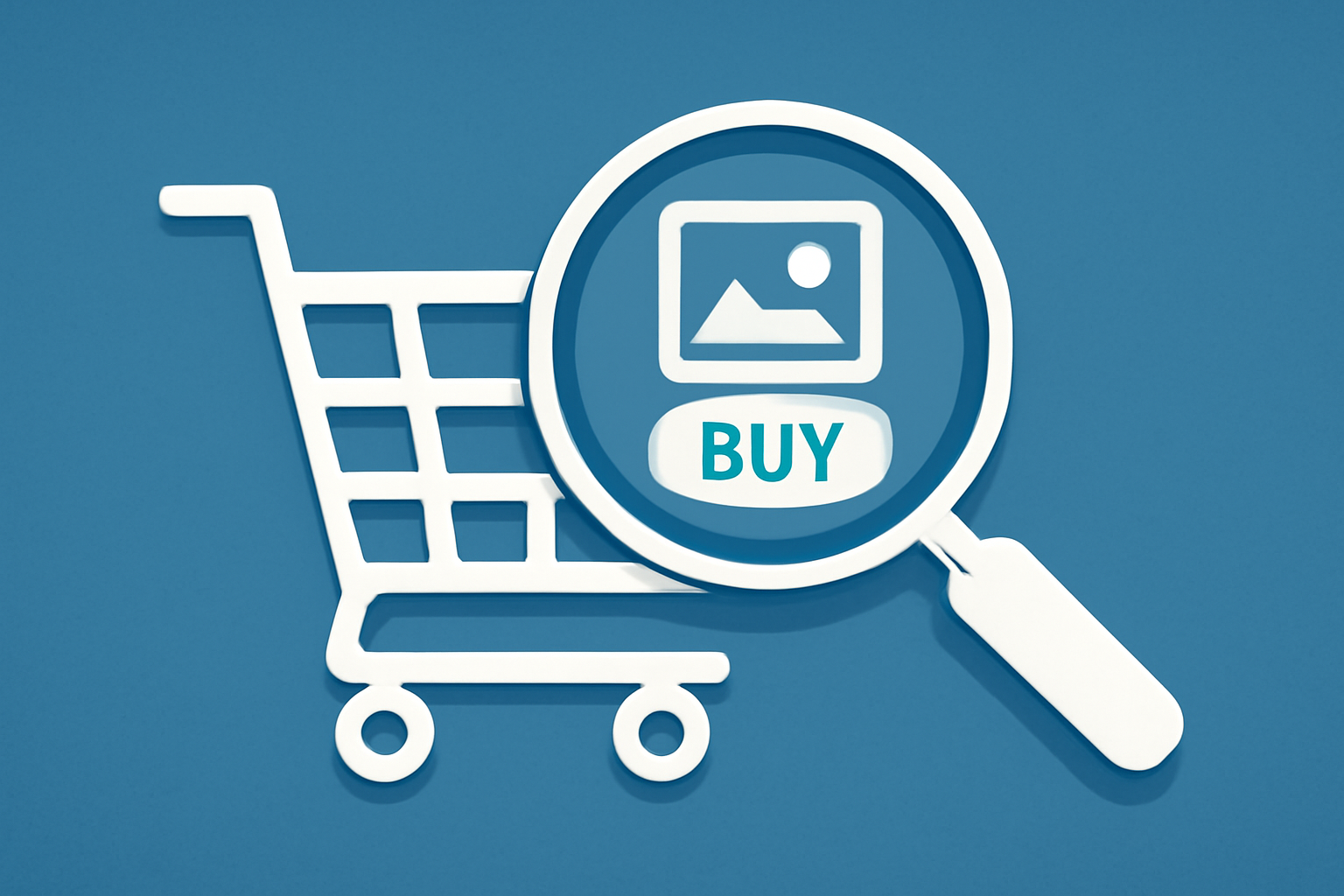 Focus on user experience details in online shopping, represented by a magnifying glass over a shopping cart.