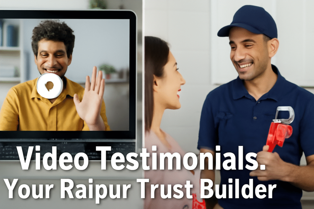 Happy customer watching video testimonial on phone, local service provider interacting with client in Raipur.
