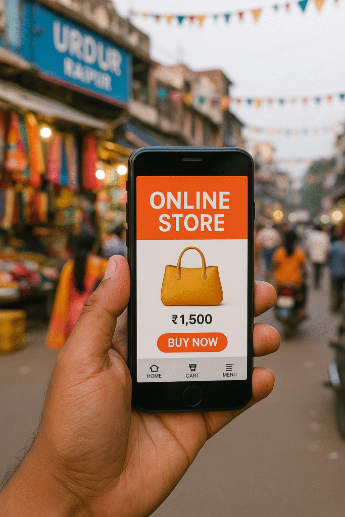 Smartphone showing online store in Raipur market