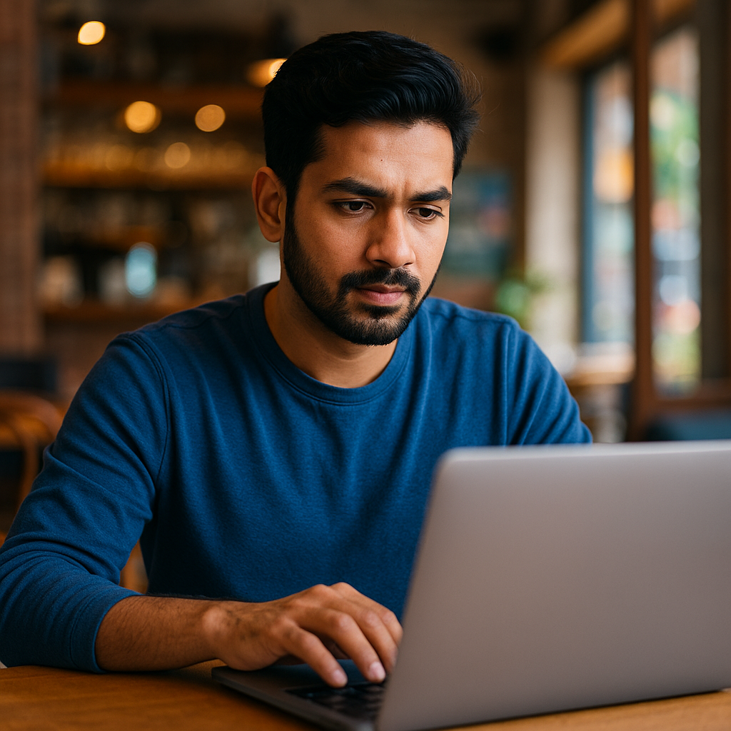Raipur business owner using laptop, digital presence.