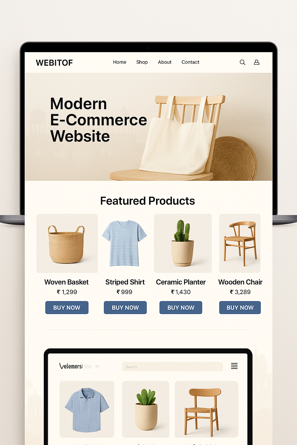 "Example of a modern e-commerce website designed by Webitof for a Raipur client."