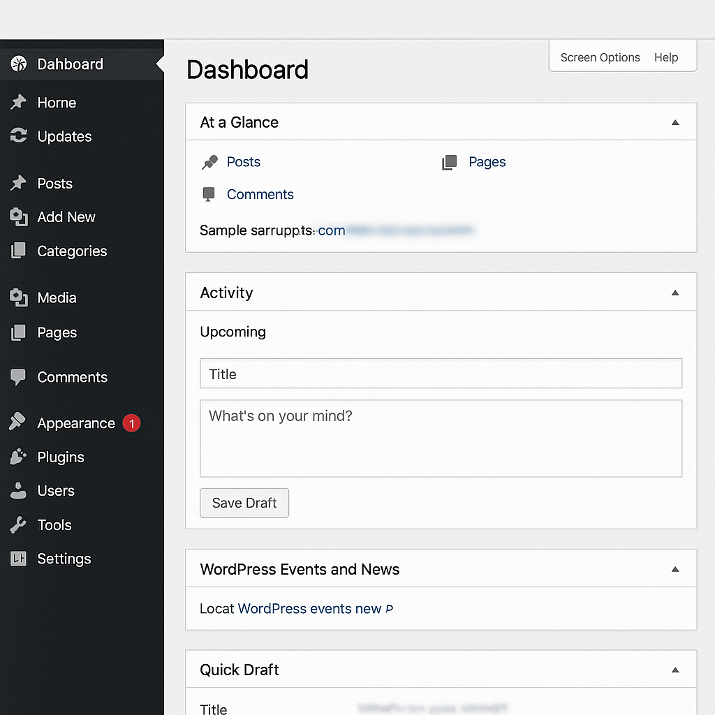 "Screenshot of WordPress dashboard interface, showing ease of use for content management."