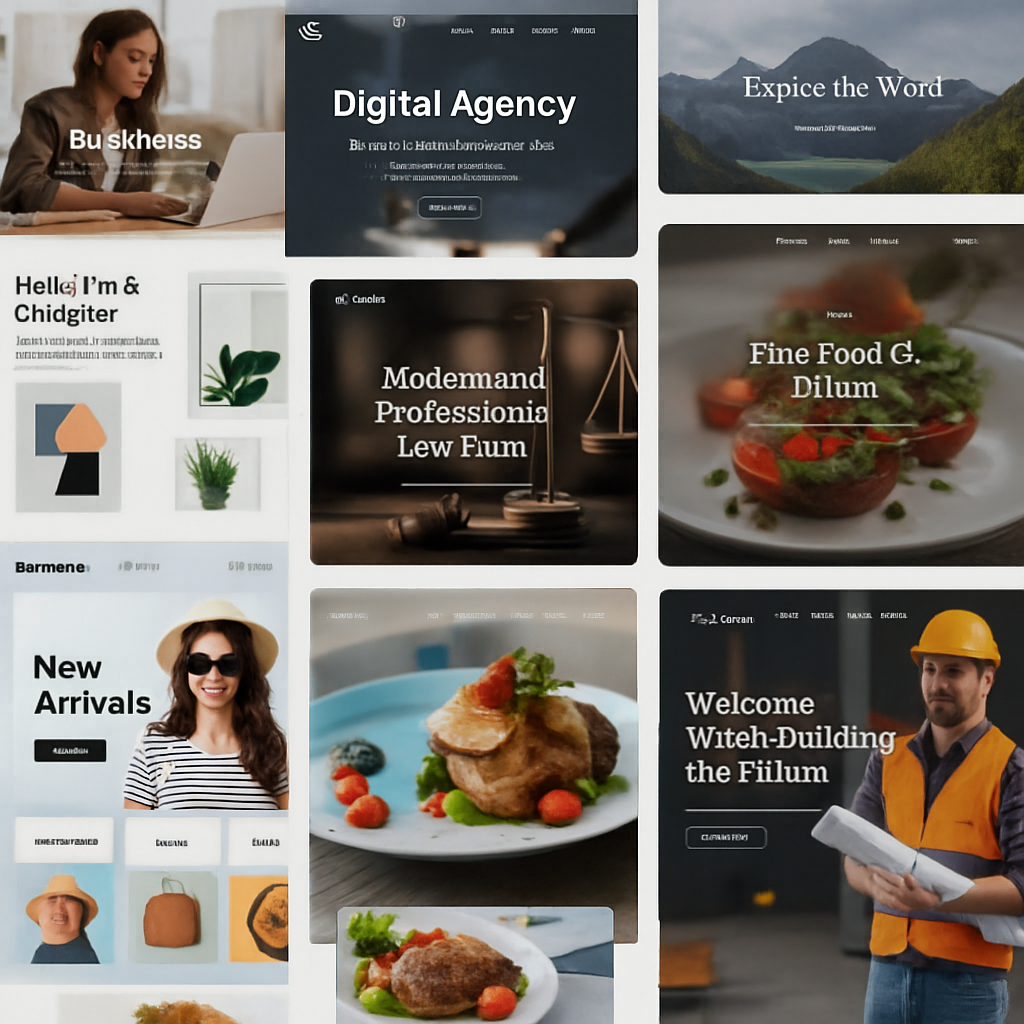 "Collage of diverse and modern WordPress themes, suitable for various business types."