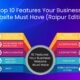An infographic titled “Top 10 Features Your Business Website Must Have (Raipur Edition).” The infographic shows ten key features split visually on both sides of a central circle.