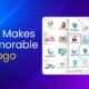 Graphic with the headline “What Makes a Memorable Logo” alongside a collage of diverse logo designs displayed in a grid format.