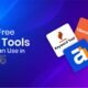 Graphic showcasing logos of Keyword Tool, Ubersuggest, and Ahrefs on a vibrant purple-blue background, highlighting the best free SEO tools for 2025.