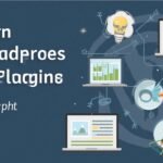 Illustration showing abstract plugin development with charts, tools, and code on laptops, background WordPress logo
