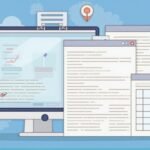 Illustration of users interacting with a large screen and WordPress dashboard windows
