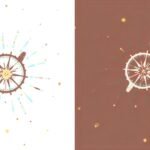 Compass-themed logo design on split white and brown backgrounds with starburst effect