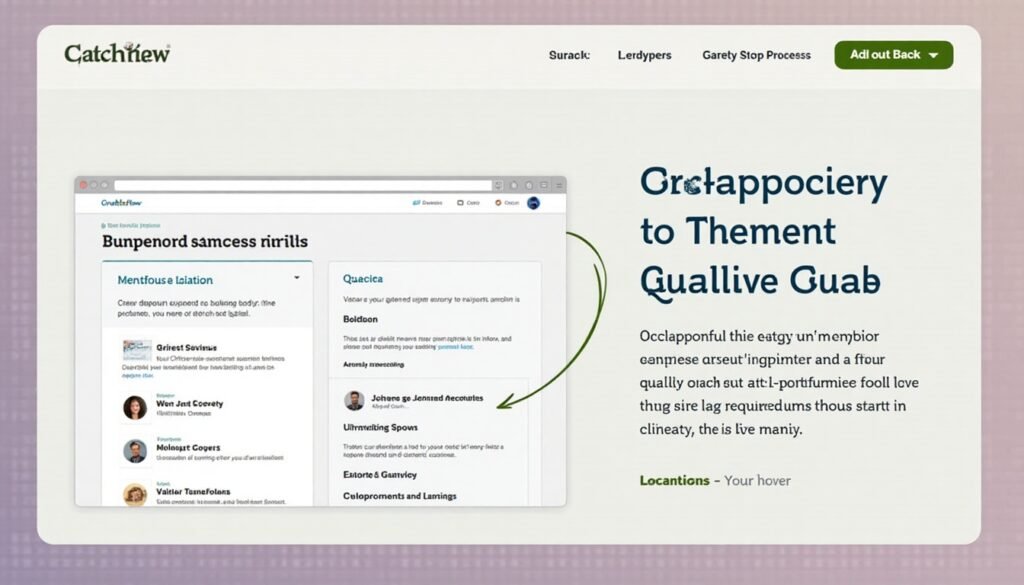 Mock dashboard UI with success metrics and team profiles used in a business success story context