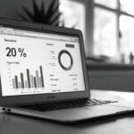 Laptop displaying website analytics dashboard with organic traffic and performance metrics