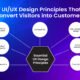 "Infographic showing 7 UI/UX design principles to convert website visitors into customers in 2025"