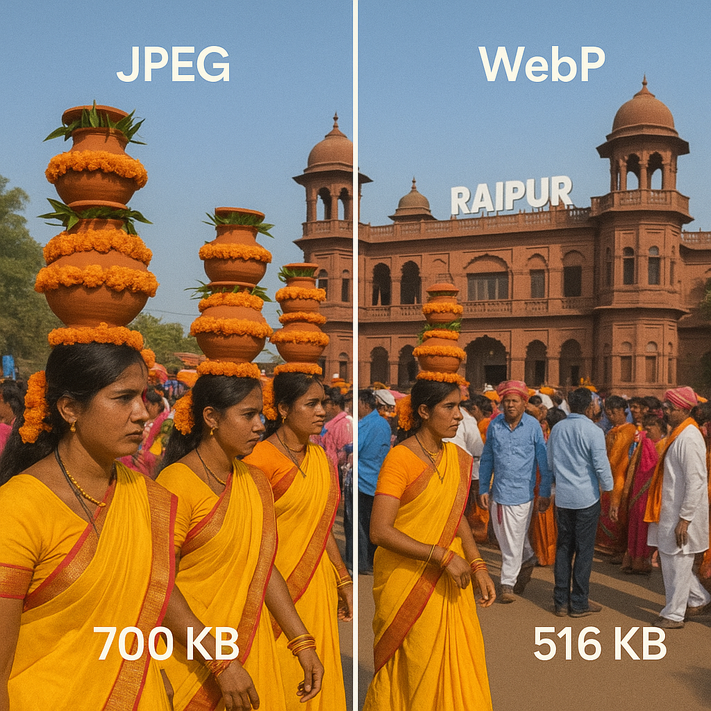 "Comparison of JPEG and WebP image file sizes for web optimization."