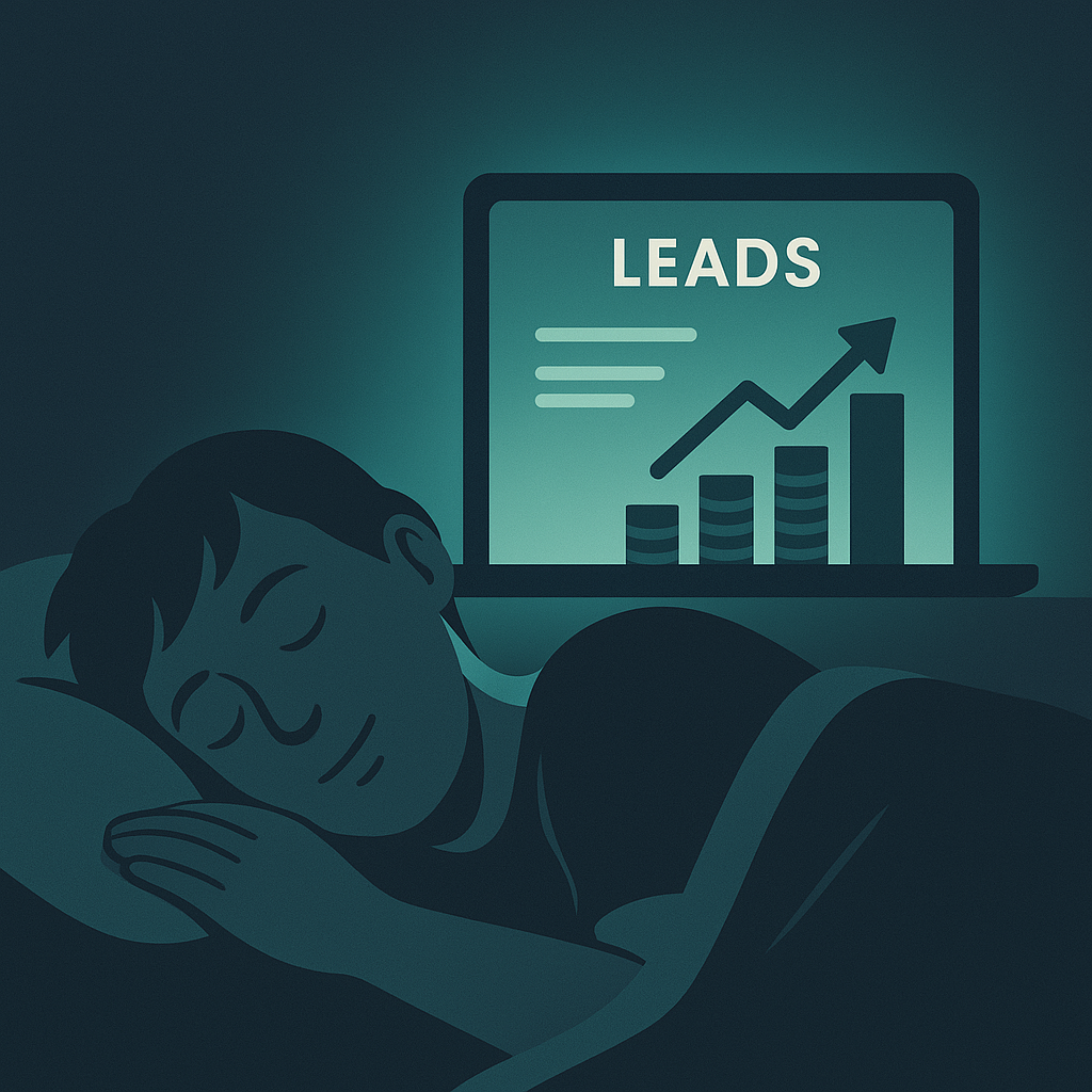 Website lead form in front of Raipur skyline with sleeping person silhouette