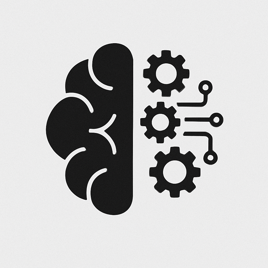 Brain icon with gears and circuit lines