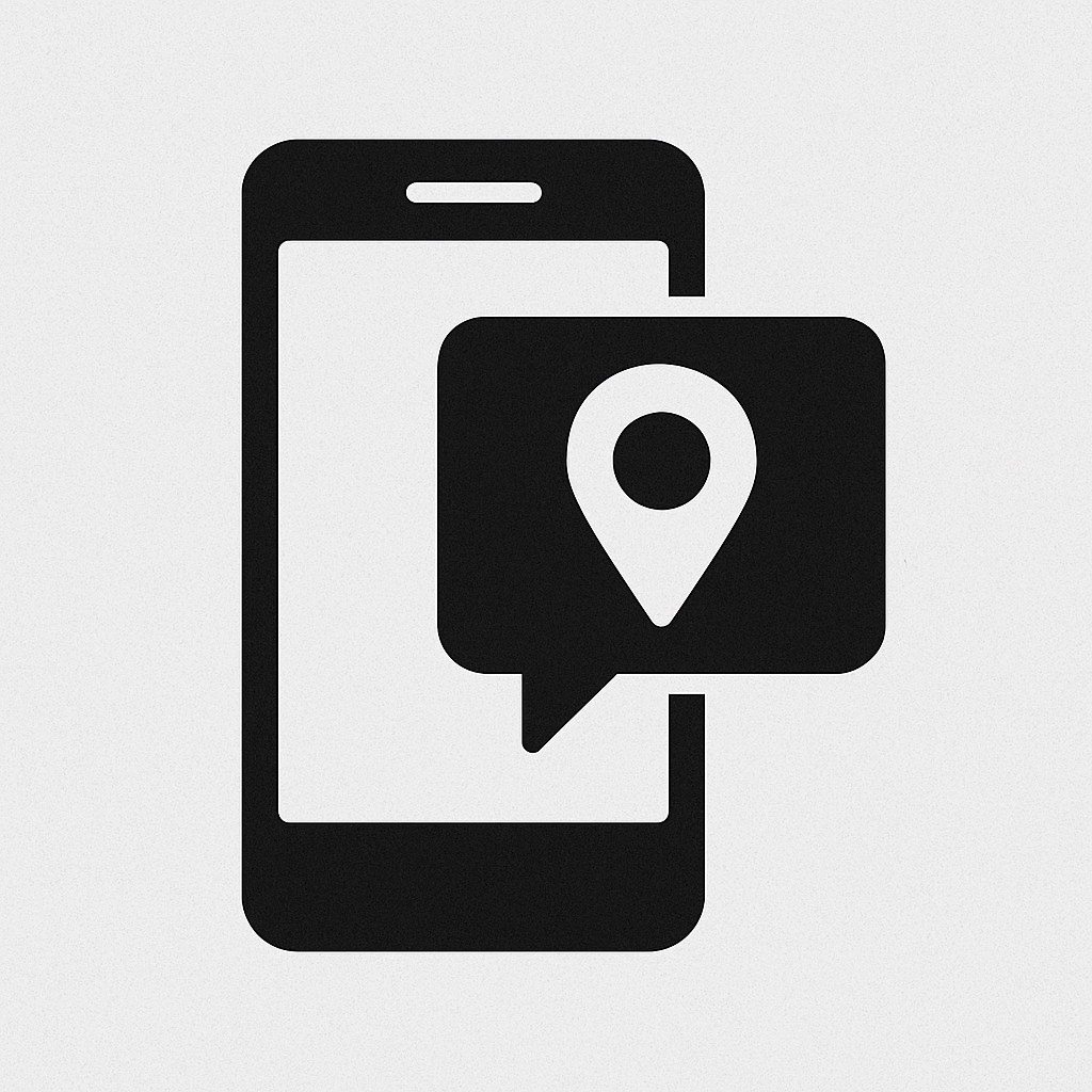 Smartphone with speech bubble and map pin icon