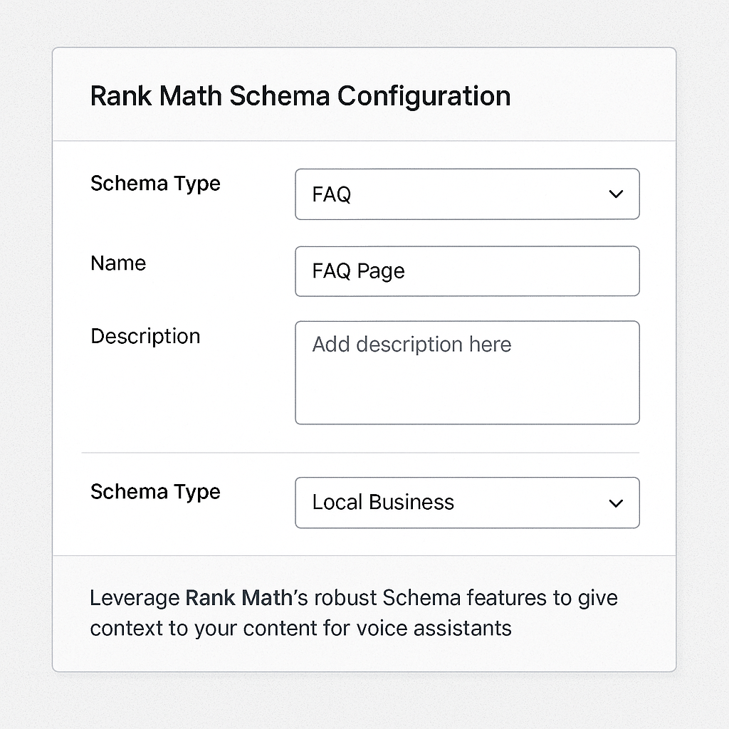 "Rank Math Schema Markup settings for FAQ and Local Business"