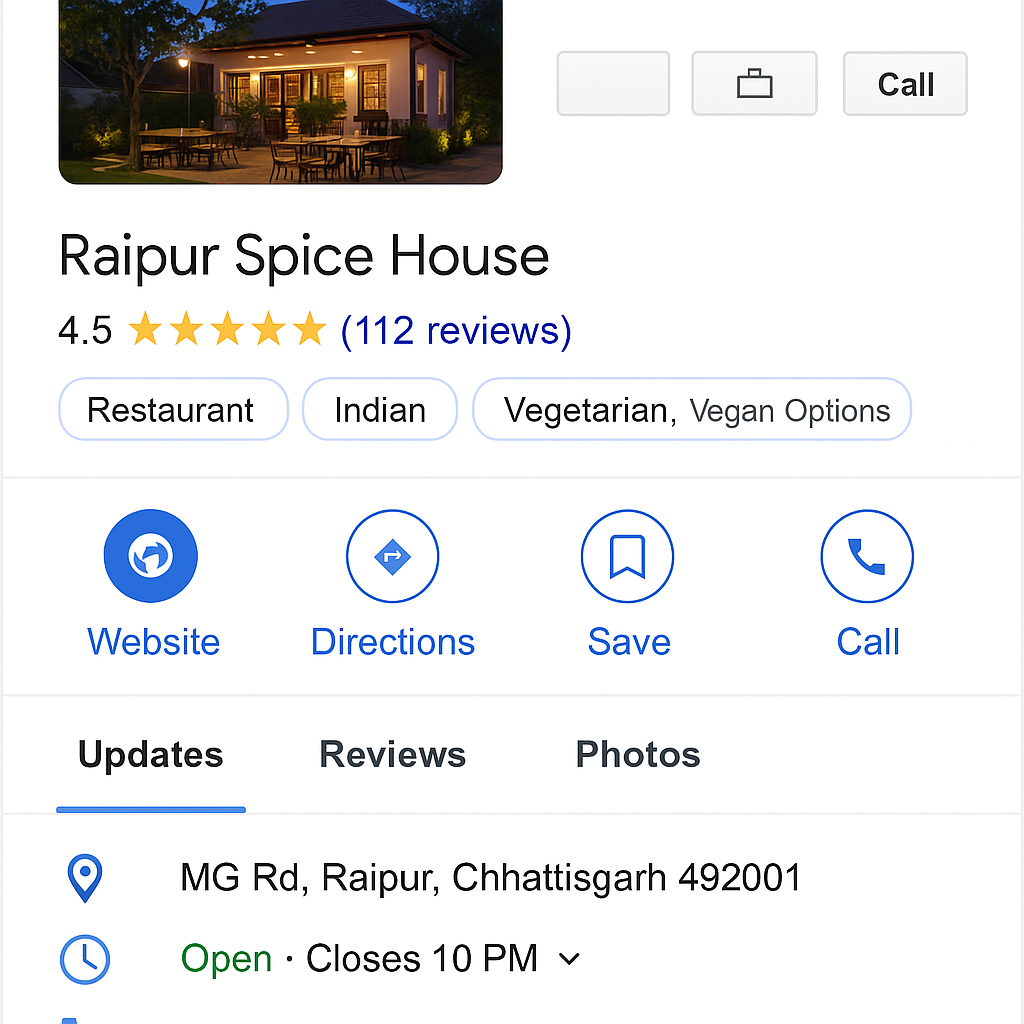 Optimized Google My Business profile for Raipur Spice House restaurant