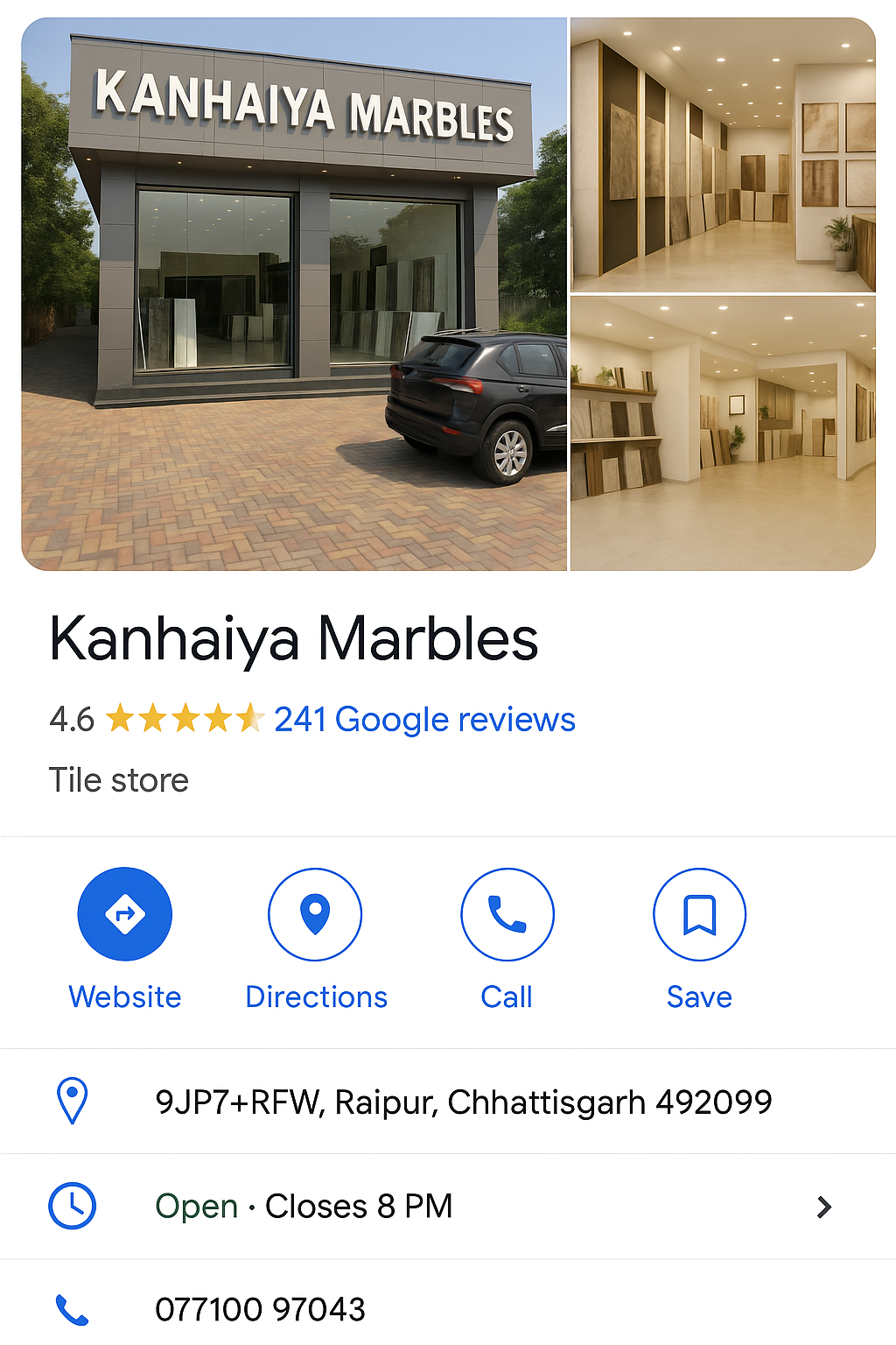 A screenshot of a well-optimized Google My Business profile for a local Raipur business.