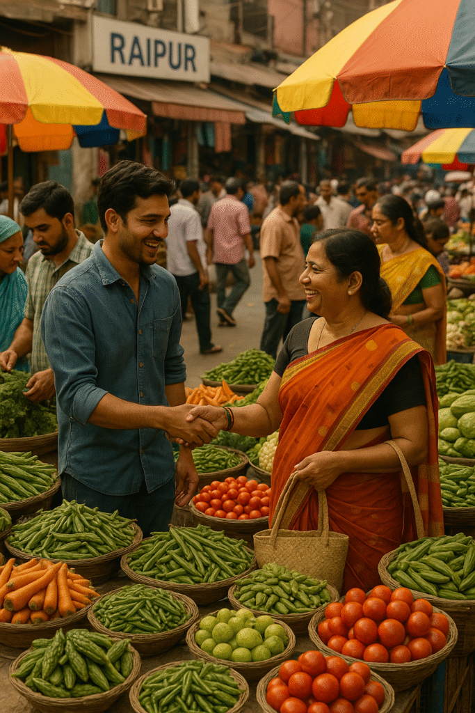 Local market scene Raipur, business interactions.