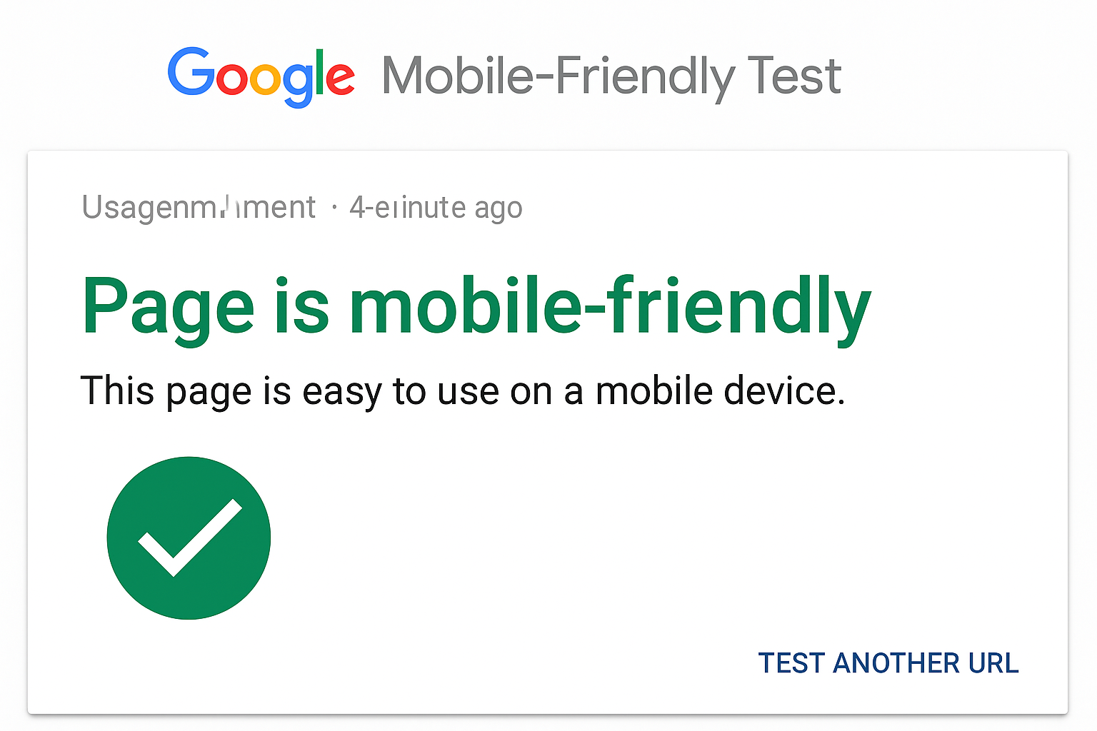  Screenshot of a Google Mobile-Friendly Test result showing a "Page is mobile-friendly" green checkmark