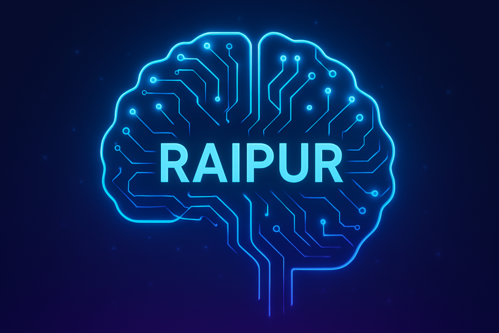 Futuristic AI brain with "Raipur" overlay