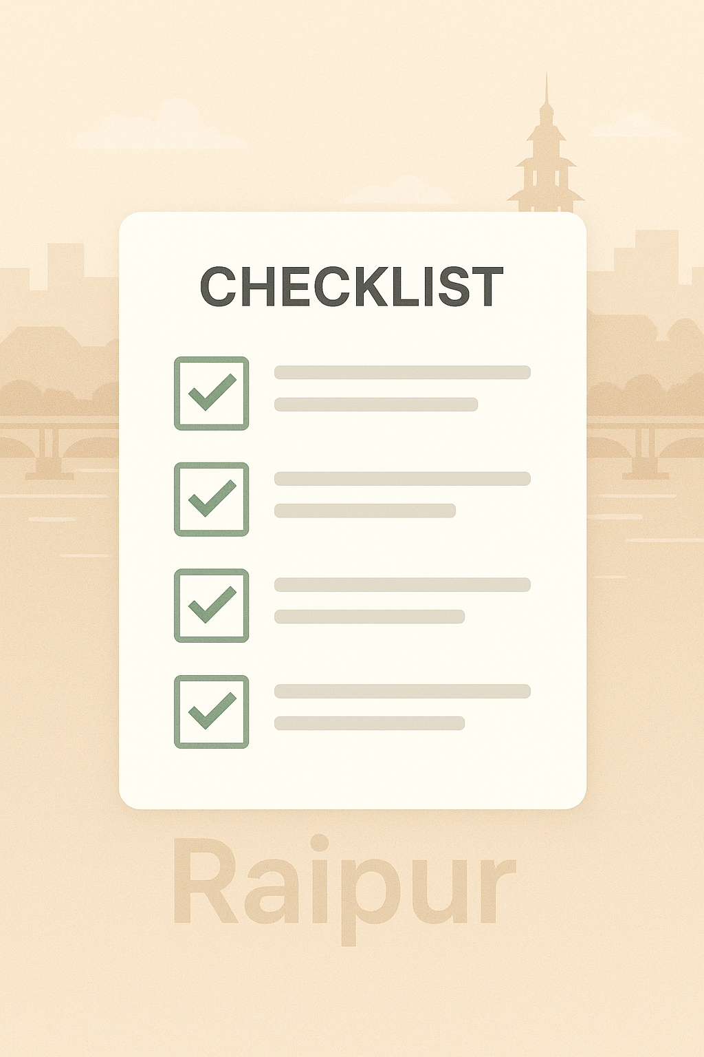 A checklist graphic with local Raipur imagery in the background