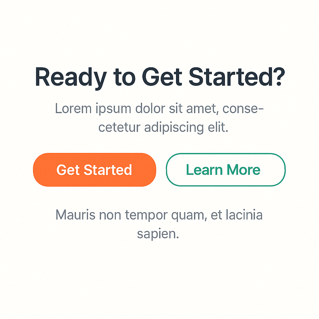 Website section mockup with prominent CTA buttons for Get Started and Learn More