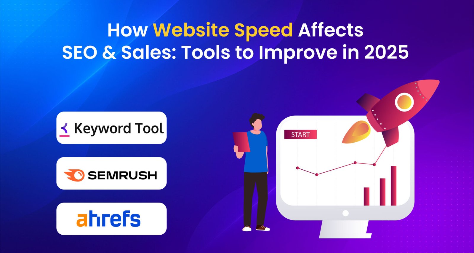 "Illustration of website speed tools like SEMrush and Ahrefs improving SEO and sales performance in 2025"