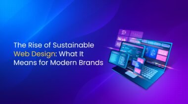Illustration of digital devices showcasing modern interfaces with the text “The Rise of Sustainable Web Design”