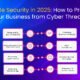 "Infographic showing key website security practices for 2025 including malware protection, legal compliance, and cyberattack prevention"