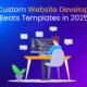"Illustration showing custom website development vs templates in 2025 with coding environment"