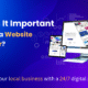 A digital marketing banner asking "Why is it important to have a website in Raipur?" with visuals of desktop, tablet, and mobile screens showing modern website templates, set against a blue and purple gradient background with tech icons.