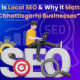 What is Local SEO and Why It Matters for Chhattisgarhi Businesses – Illustration of SEO with laptop, gear, magnifying glass, and target.