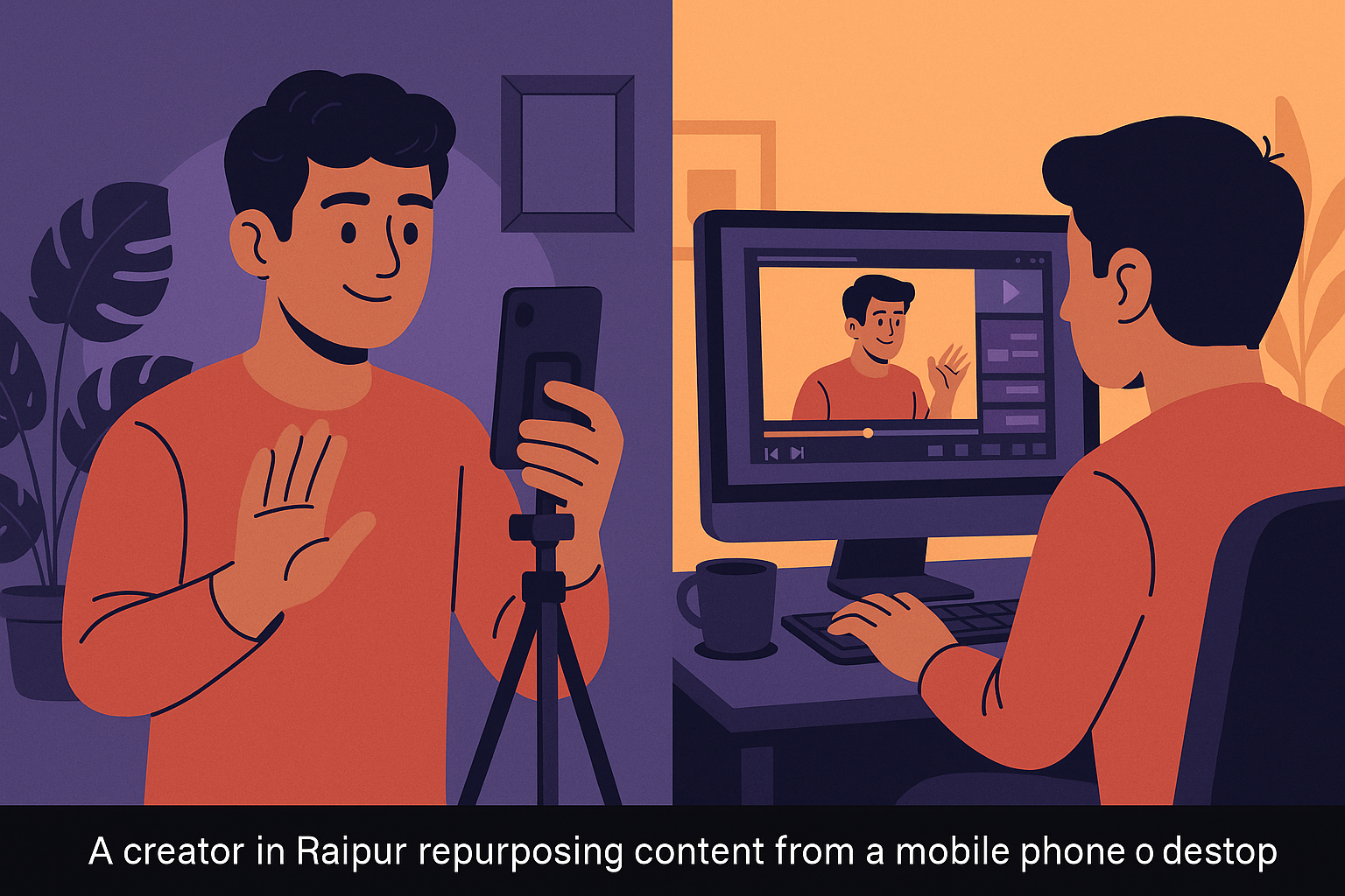 "A creator in Raipur repurposing content from a mobile phone to a desktop computer."